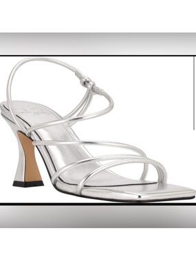 Marc Fisher Dami square toe silver  Strappy Mid-Heel Sandal